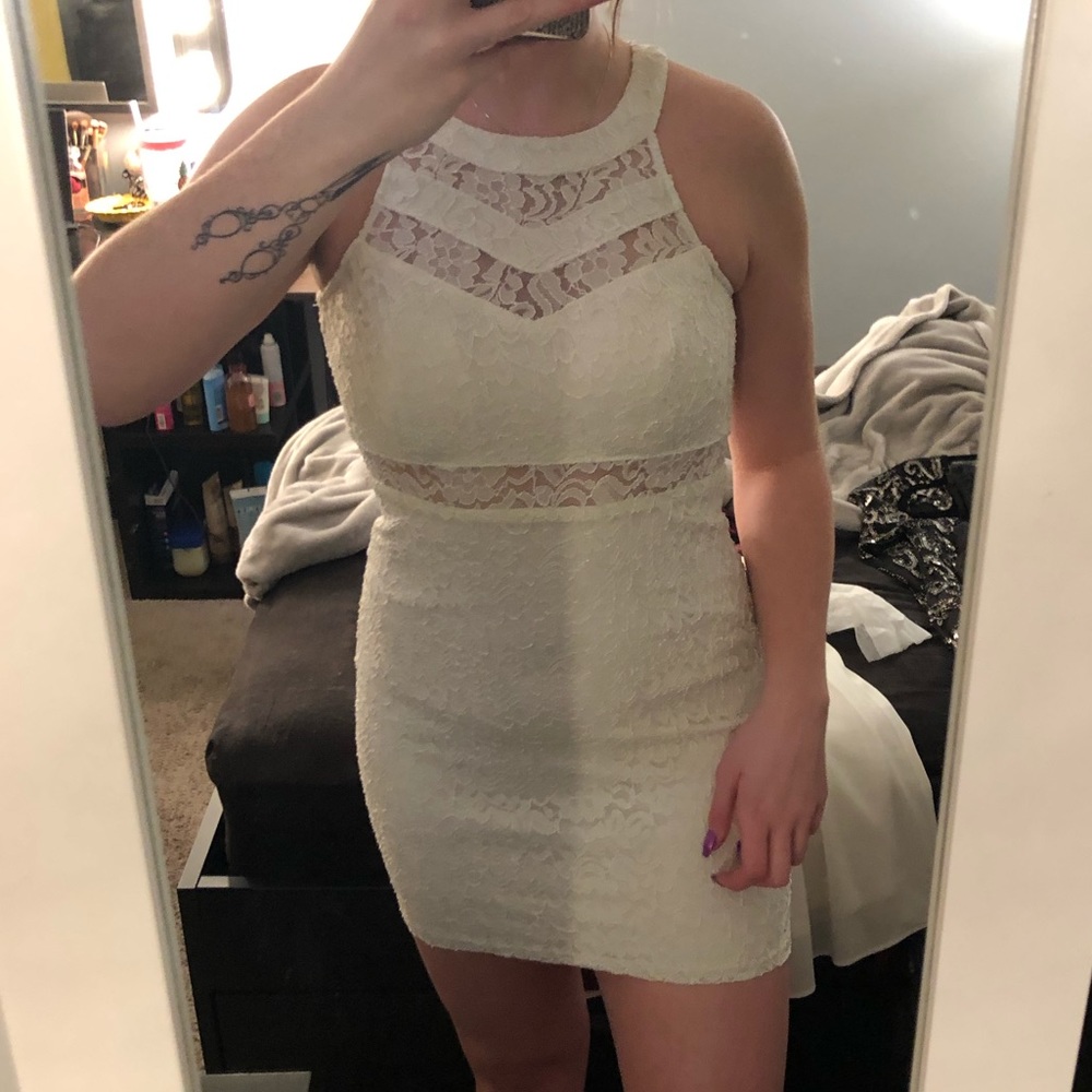 White Lace Cutout Dress